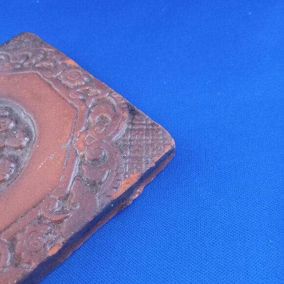 vintage moravian brown square tile artisan silversmith tile 4'' - Picture 6 of 7